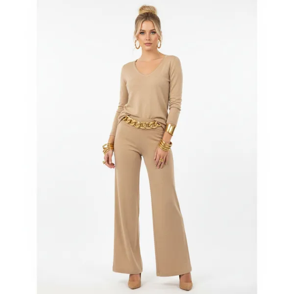 Anthropologie Angel of The North Tan Knit Long Sleeve V Neck Sweater S - Image 7