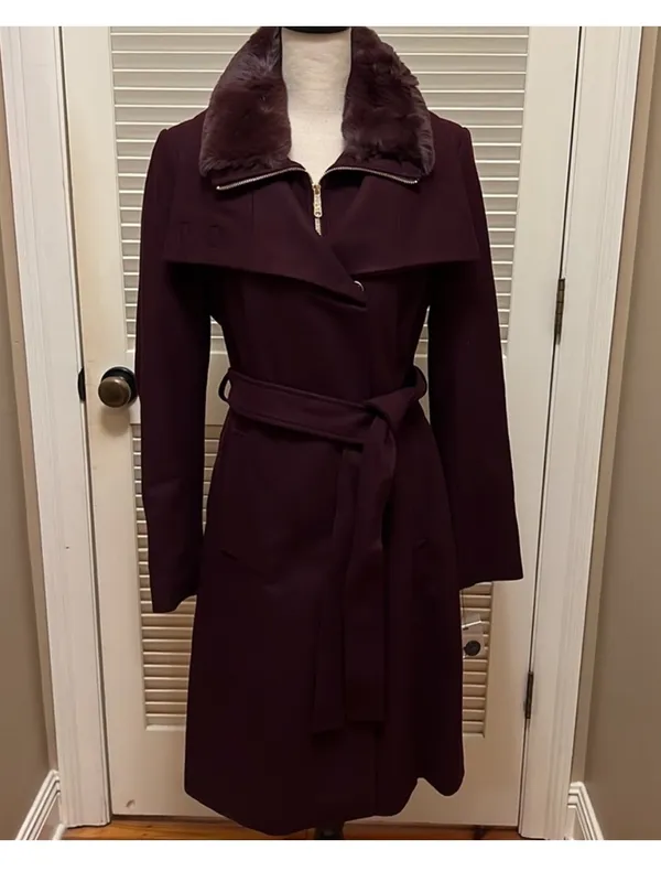 $360 Sam edelman belted wool coat in rich plum size 8 - Image 4