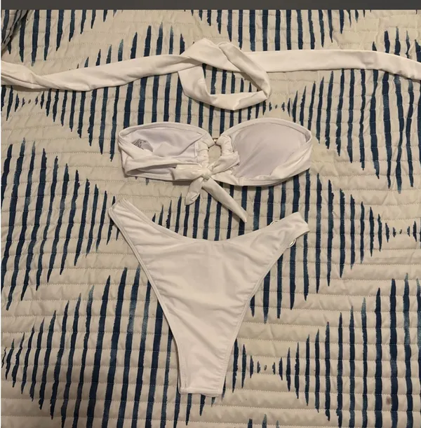White Swimsuit with neck scarf Size M - Image 2