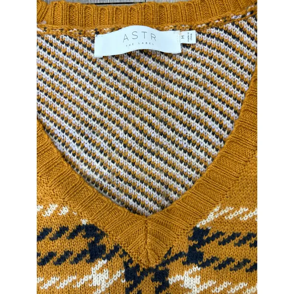 ASTR The Label Plaid Knit Sweater Mustard Brown V Neck Cropped Women’s Medium - Image 4
