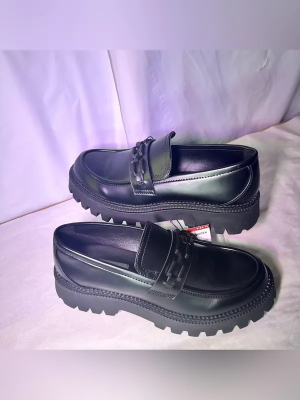 Steve Madden Black Platform Lug Sole Moccasin Loafers - Image 3