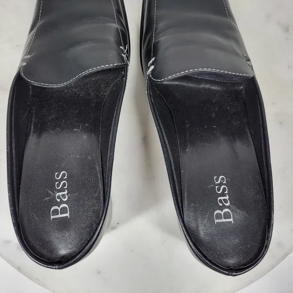 VTG Bass Artist Mules Womens 6 Black Leather Slip On Square Toe Block Heel 2003 - Image 12