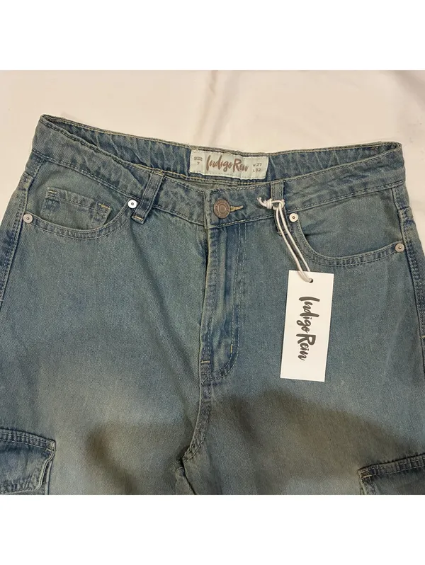 Indigo Rose Wide Leg Denim Y2K Cargo Pants Light Wash Streetwear Skater NWT Sz 7 - Image 3