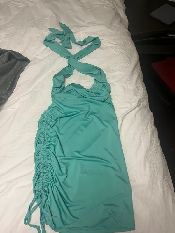 Amazon Blue Green Wrap Dress - Image 2