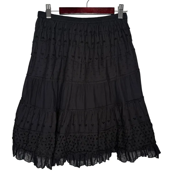 Solitaire Black Eyelet Ruffle Skirt‎ Size S Romantic Tiered Boho Lined Cotton - Image 4
