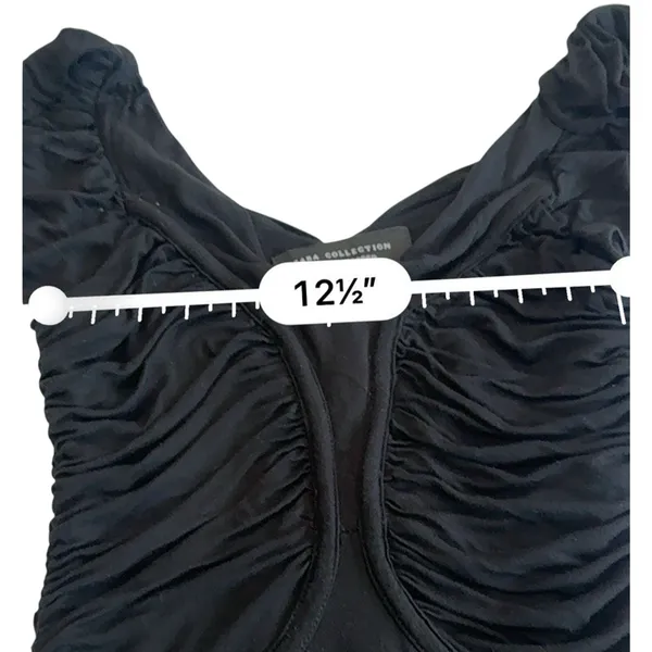 Zara Black Draped Mini Dress Size M Flutter Sleeve Ruched V-Neck Cocktail Party - Image 8