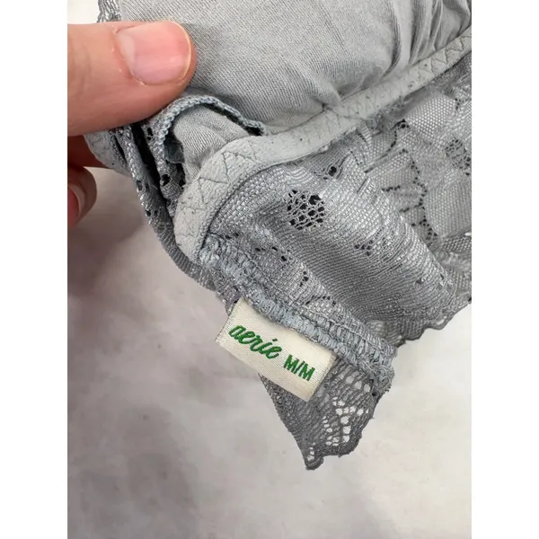 Aerie Grey Floral Lace Bralette‎ Racerback Strappy Lined Bra Size Medium - Image 6