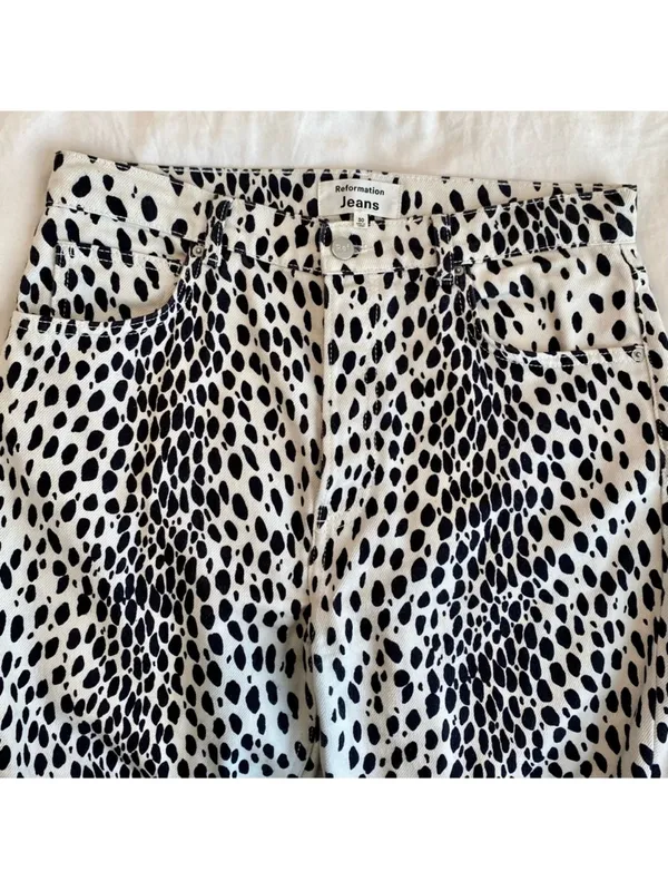 Reformation Cynthia Cheetah High Rise Straight Long Jeans | Size 30 - Image 3