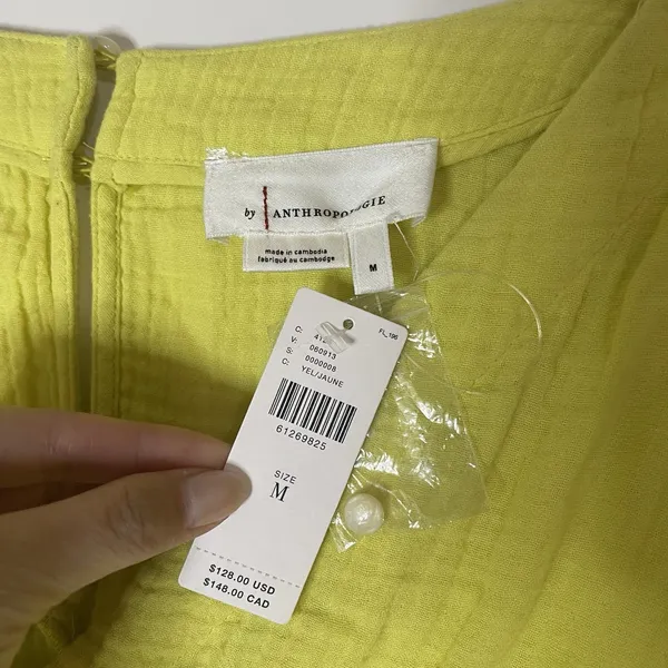 NEW! Anthropologie Yellow gauze cotton drawstring romper size medium $128 - Image 2