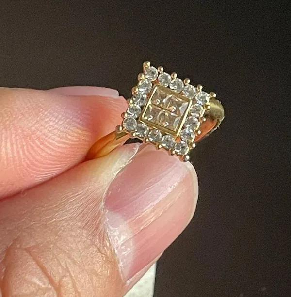 Simulated diamond shaped gold plated ring size 5 - Image 6