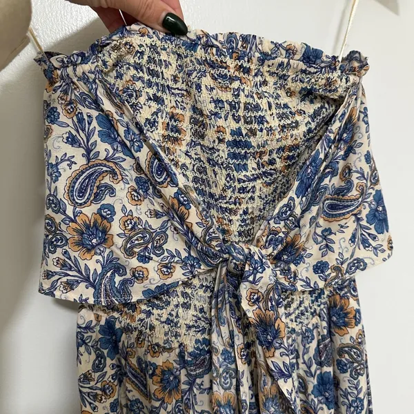 Patrons of Peace | Women's Blue Paisley Smocked Strapless Wide‎ Leg Jumpsuit, XS - Image 4
