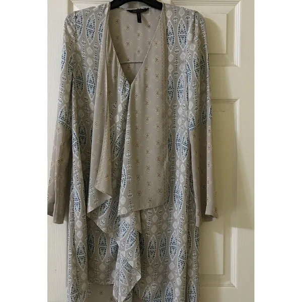 BCBG MaxAzria Kyndal XXS High-Low Maxi Dress Tapestry Long Sleeve Designer Boho - Image 8