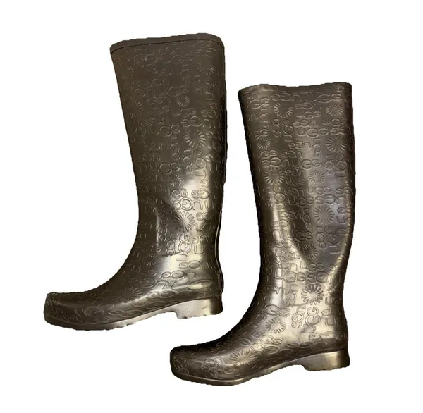 Ugg Wilshire Brown Rubber Rain Boots Women’s Sz 7 Tall Fur Insole EUC - Image 5