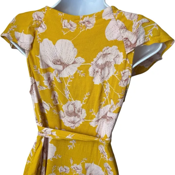 Free People French Quarter Yellow Floral Print Wrap Dress Cottagecore Fairy S - Image 7