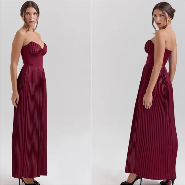House of CB‎ XL A-C 'Marcella' Berry pleated georgette maxi dress NWOT - Image 3