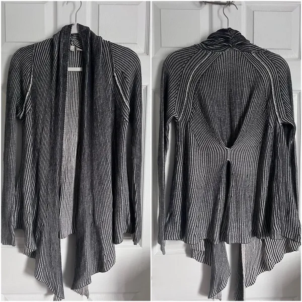 Anthropologie MOTH grey ribbed waterfall cardigan small sweater cotton - Image 2