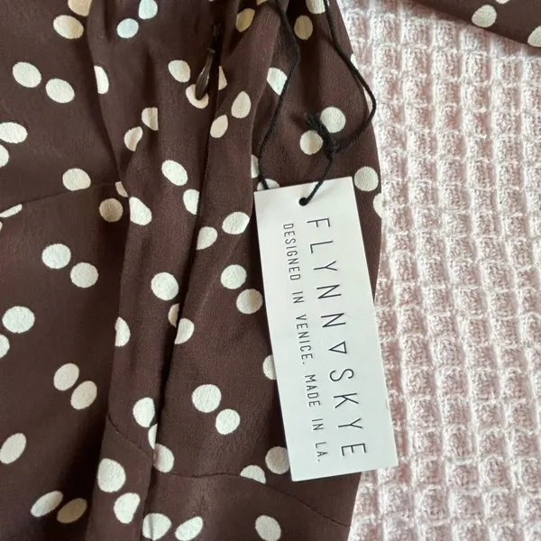 Flynn Skye Brown Polka Dot Lydia Mini Dress Long Sleeve Boho Parisian chic NWT S - Image 8