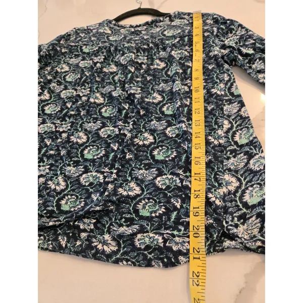​Lucky Brand Small Floral Paisley Henley 3/4 Sleeve Women Blue Cotton Knit Top - Image 8