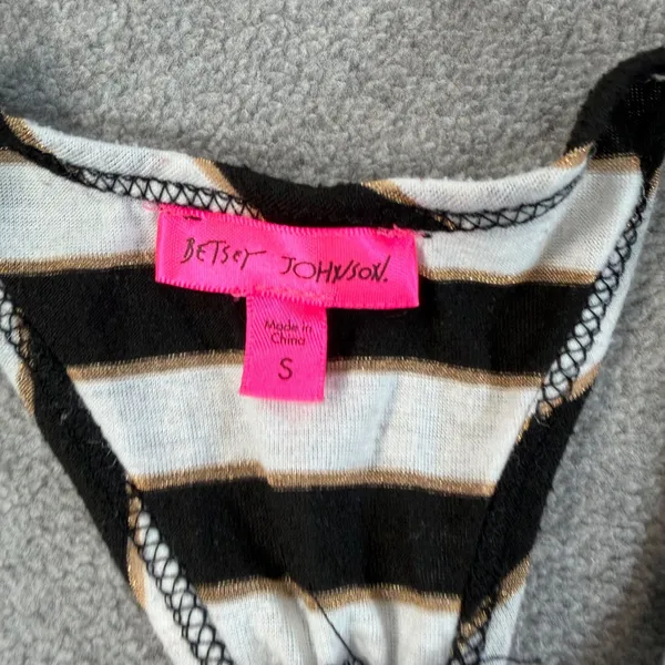 Betsey Johnson Striped Racerback Tank Top Women's Small Black/White Gold Metalli - Image 3