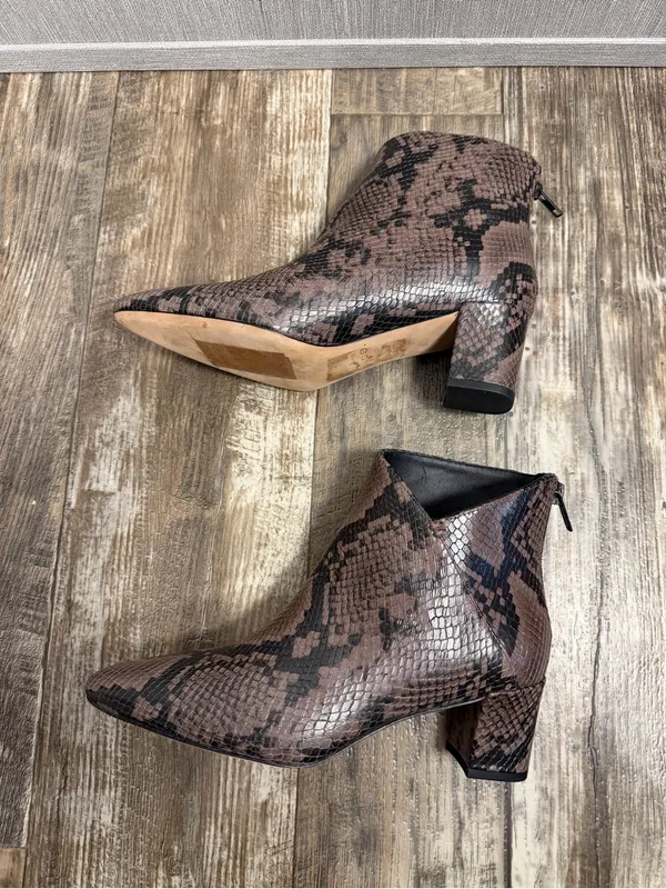Vince Brown Snakeskin-Print Leather Ankle Boot Size 6.5 - Image 10