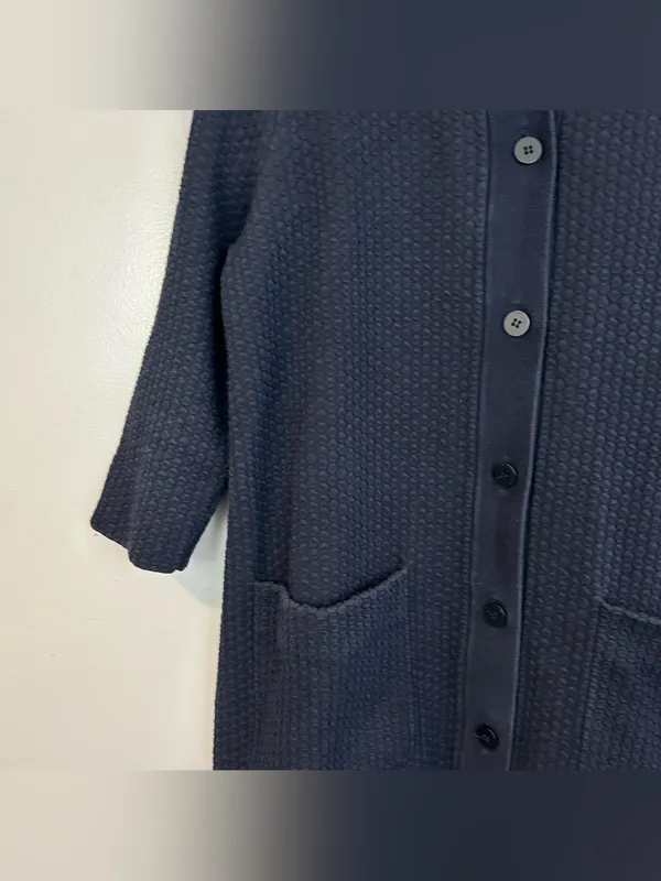 COS Textured Oversized Button Front Swing Navy Blue Large Cardigan Sweater Small - Image 4