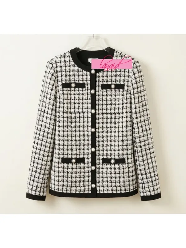 Lovers Friends Lucca Jacket Black White Metallic Sparkly Plaid Tweed Blazer Coat - Image 7