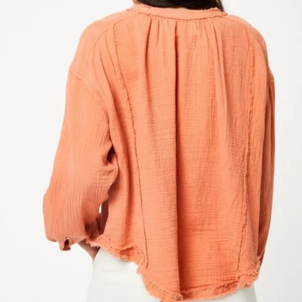 Free People We The Free Relaxed Perpetual button down orange raw hem shirt sz M - Image 2