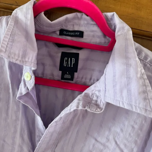 Gap Button Up Shirt Women's Large Lilac Lavender Striped Classic Fit Top - Image 2