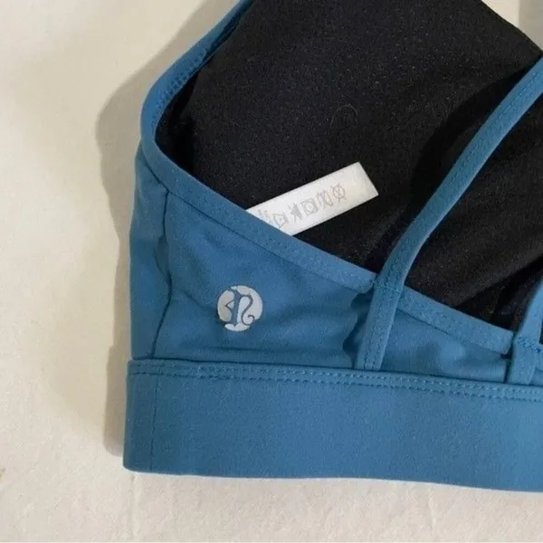 Lululemon Strappy Back Sports Bra Medium Teal Blue Medium Impact Athletic - Image 9