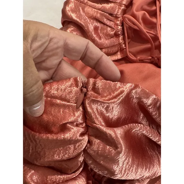 LUCY IN THE SKY Metallic Copper Plunge Ruched Mini Dress Size L Party Cocktail - Image 10