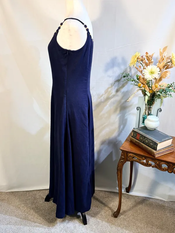💥Calypso St. Barth Linen Blend Beaded Strap Navy Maxi Dress Sz S🧡 - Image 6