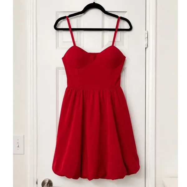 Band of the Free Red Bubble Hem Fit & Flare Mini Dress Party Cocktail Small - Image 2