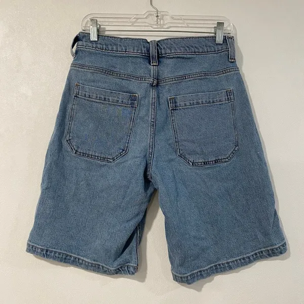 Hollister Baggy Jean Shorts W30 Blue Denim Longline Bermuda Jorts - Image 3