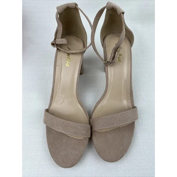 Ankis Women’s Open Toe Ankle Ng Sandal Nude Numeric 9‎ Suede Chunky Heel New! - Image 7