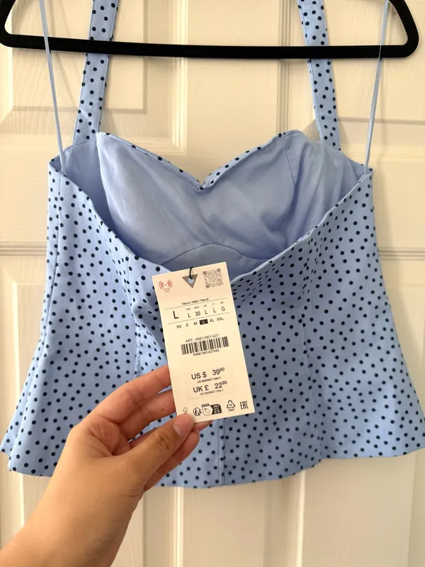 BNWT Zara Blue & Black Polka Dot Halter Top - Image 9