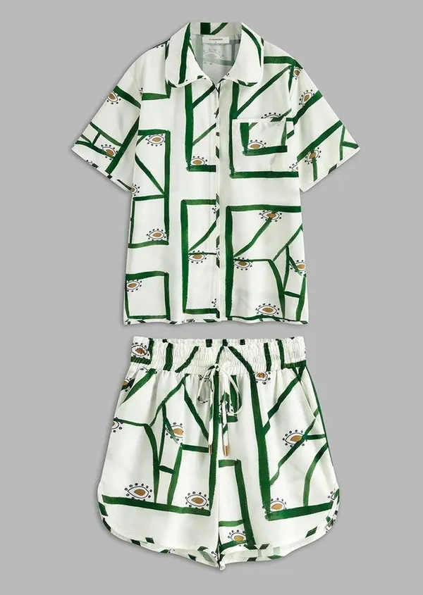 Commense Print Drawstring Shorts Set size M Green Size M - Image 2