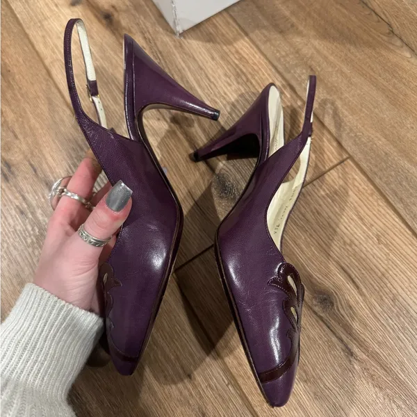 BRUNO MAGLI VINTAGE Italian Leather Designer Purple Slingback Kitten Heels | 7.5 - Image 5