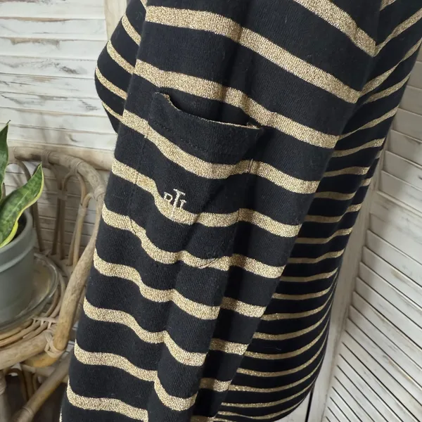 LAUREN RALPH LAUREN Black Gold Stripe Top Monogramed Arm Pocket Medium - Image 10