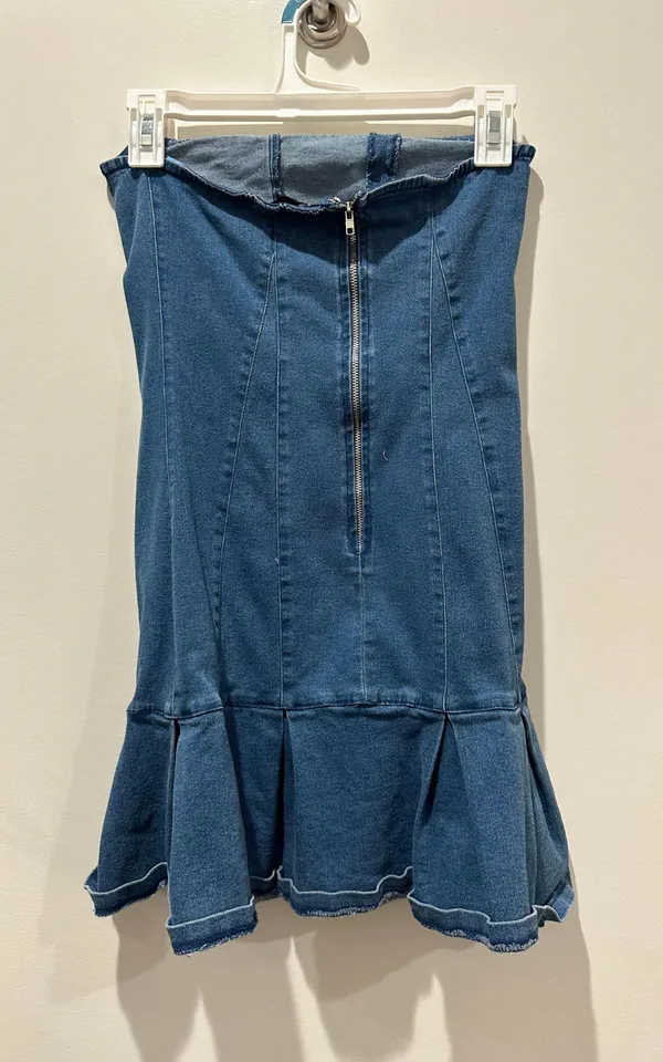 Strapless Denim Dress Blue - Image 4