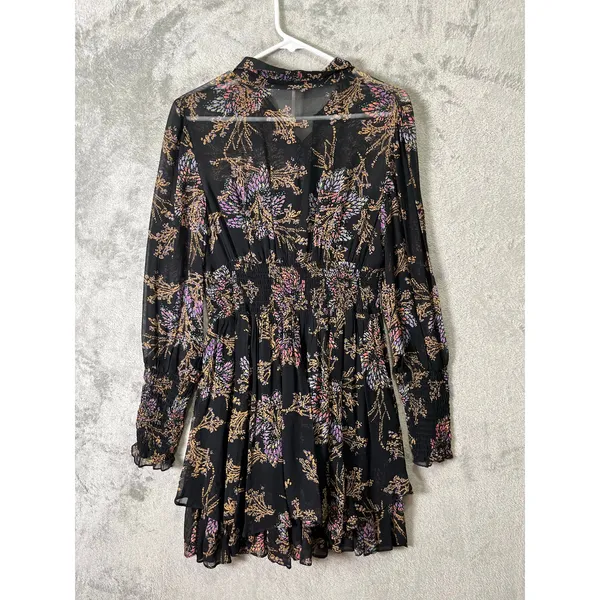 Free People Black Floral Mini Dress Boho Indie Sleaze Witchy‎ Romantic Grunge SM - Image 3