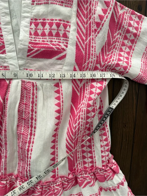 THML Pink & White Embroidered Tiered V-Neck Dress size-S - Image 11