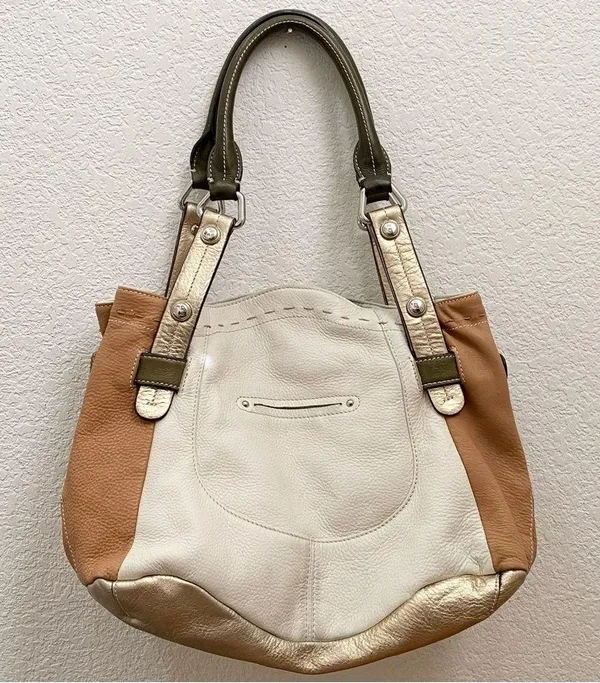 B. MAKOWSKY Tan Beige Gold Leather Slouchy Double Handle Shoulder Bag - Image 3
