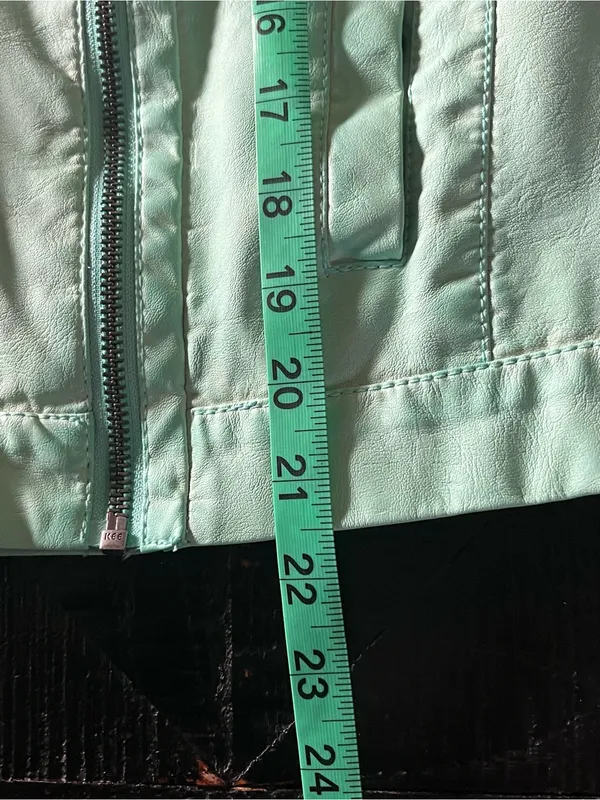 a.n.a Women's Mint Green Moto Biker Jacket Cropped Faux Leather Size L - Image 6