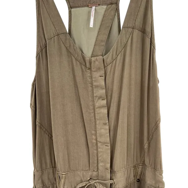 Free People Roaring Rayon Utilitarian jumpsuit Olive Green Drawstring Size‎ 4 - Image 5