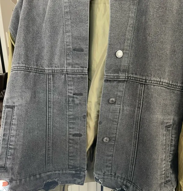 Mixed Fabric Oversized Distressed Jacket, size Small - Image 6