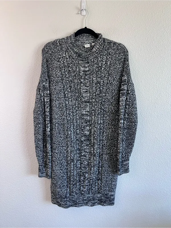 GAP Women's‎ Mockneck Cable-Knit Cotton Sweater Dress Charcoal Cozy Casual - Image 2
