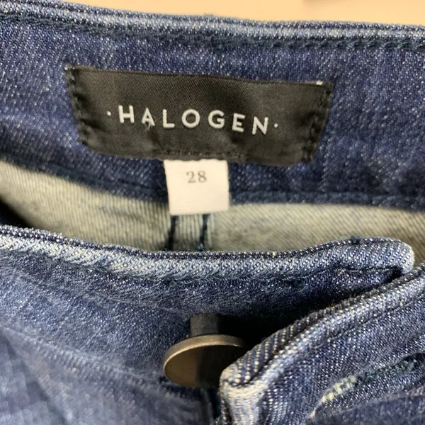 Halogen Cropped Kick Flare Jeans High Rise Frayed Ankle Distressed Dark Wash 28 - Image 7