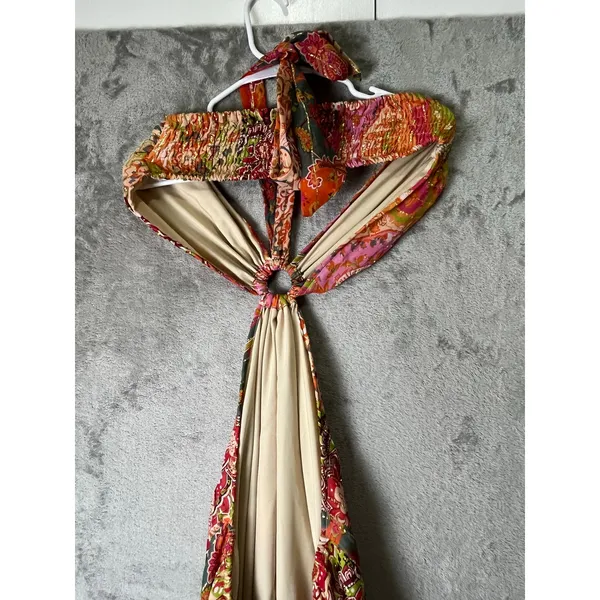 America & Beyond Paisley Halter Maxi Dress Boho Resort Vacation Cover Up Large - Image 5