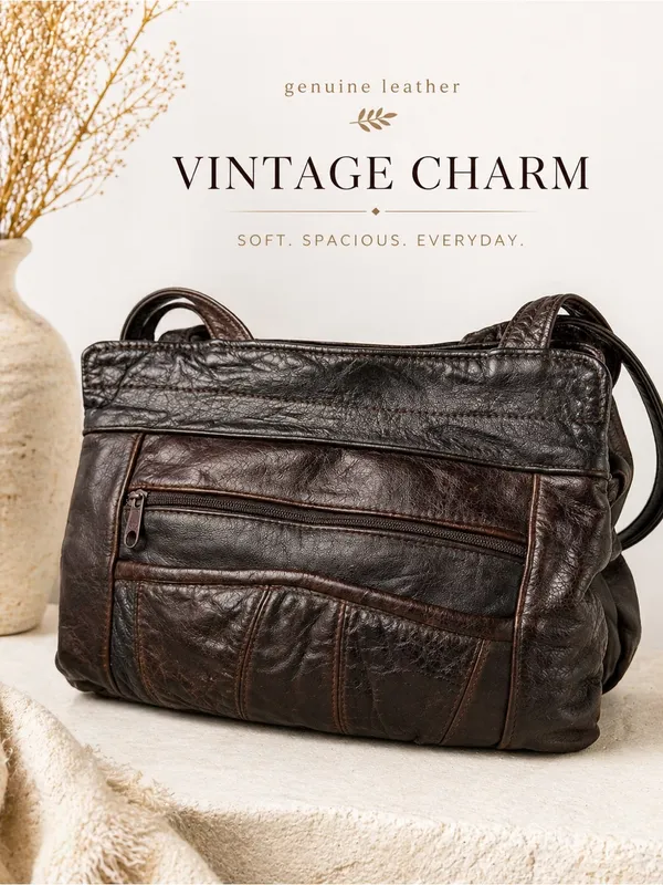 Vintage Genuine Leather Tote Bag Brown Slouchy Made in‎ Mexico - Image 2