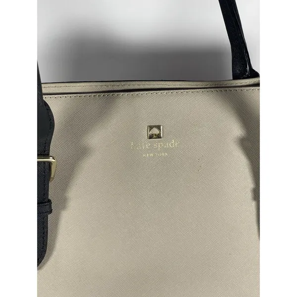 Kate Spade New York Beige/Black Colorblock Tote Zip Center, Pockets Gold - Image 2